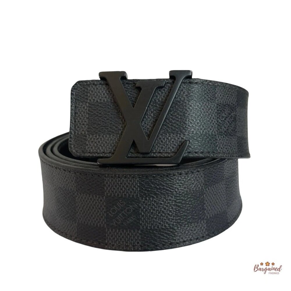 Auth Louis Vuitton Damier Canvas Leather Black LV Initials Belt 95/38